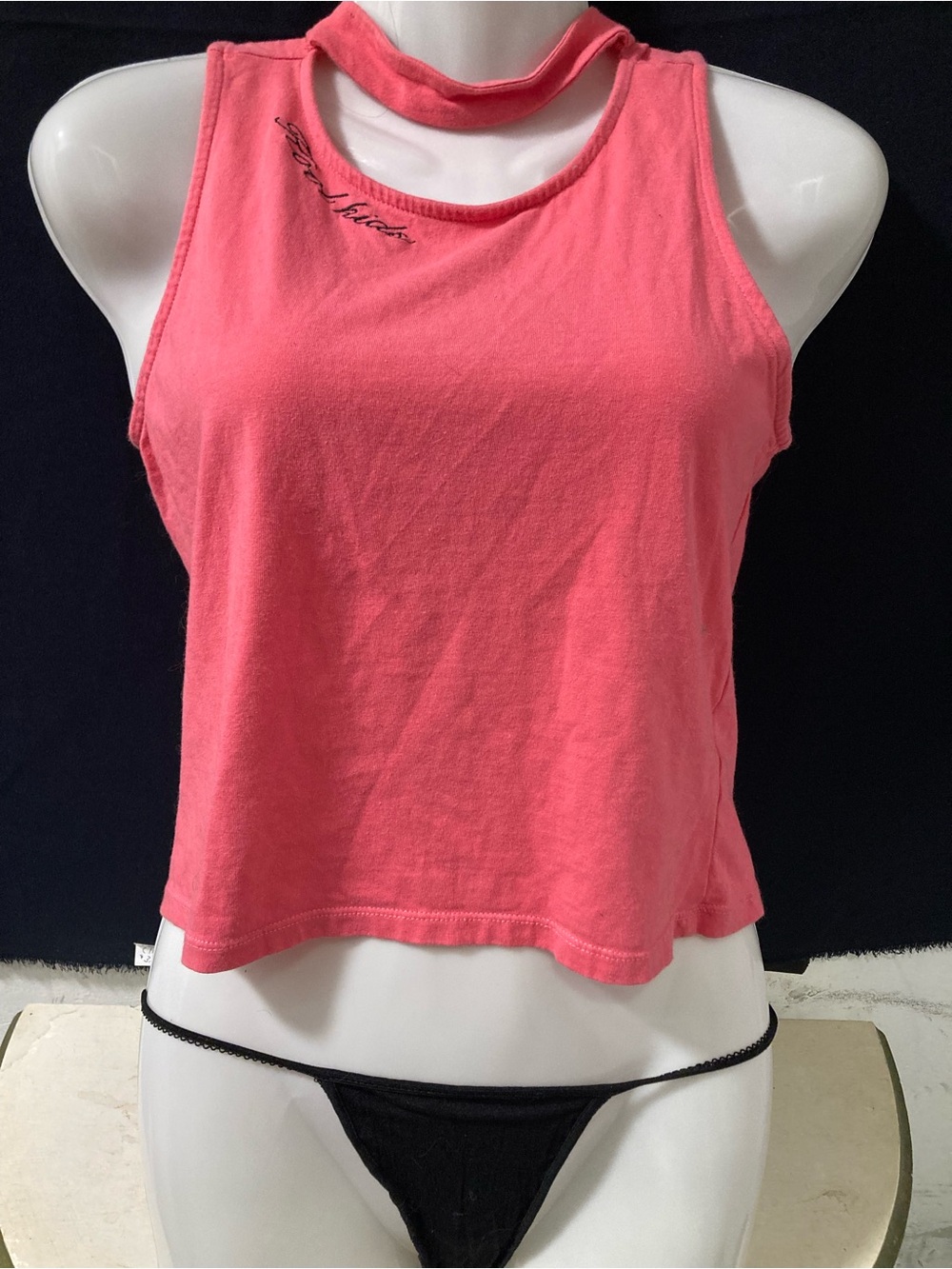 Cute Pink Mock Neck Crop Tank Y2K Coquette Sleeveless Top Medium